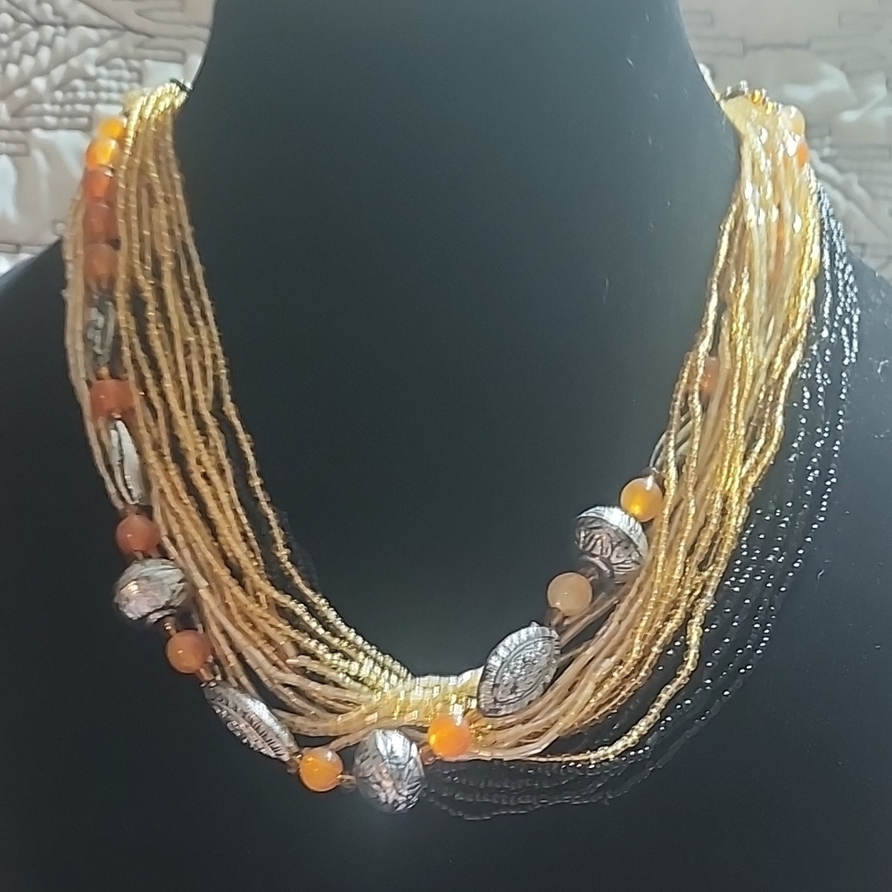 Elegant Gold and Silver Beaded Necklace